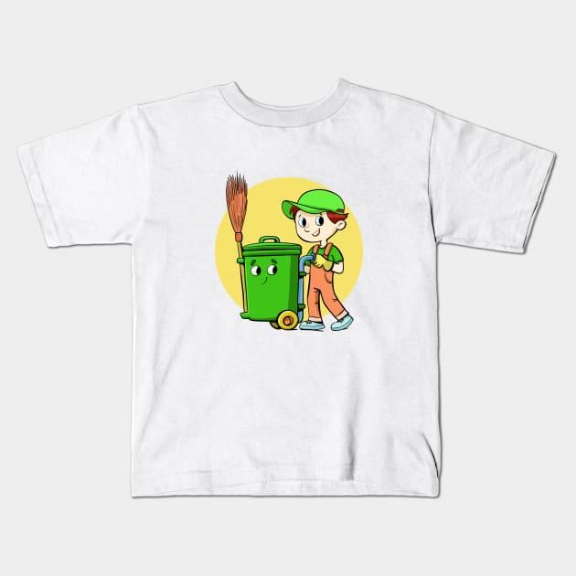 boy recycles with a wheelie bin Kids T-Shirt by duxpavlic